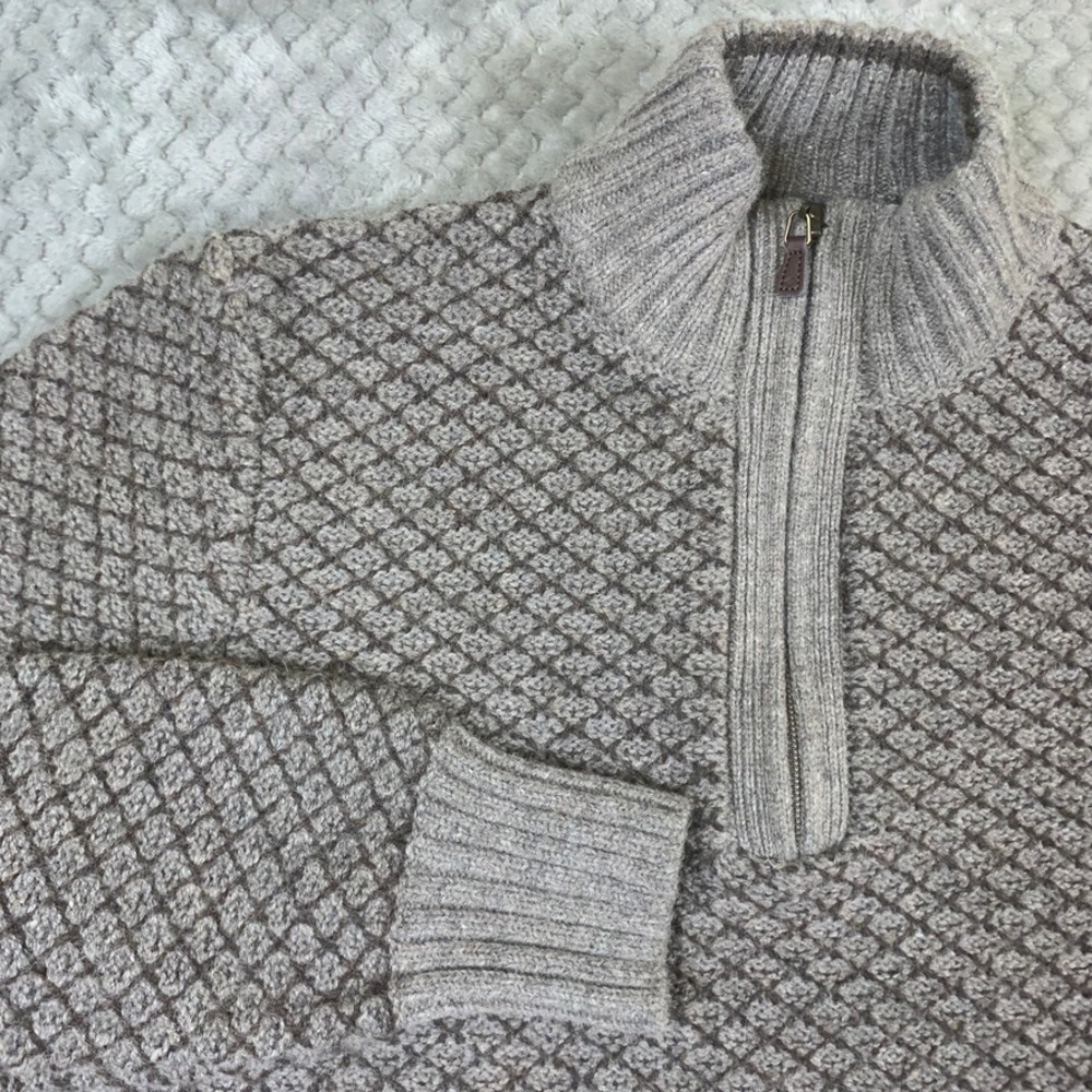 Joseph Abboud Men Wool Blend Quarter Zip Sweater Medium Taupe Brown Diamond Knit - Picture 2 of 9